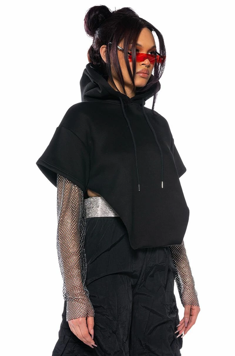 ALL I GOT SHORT SLEEVE RHINESTONE DETAIL HOODIE - Image 2