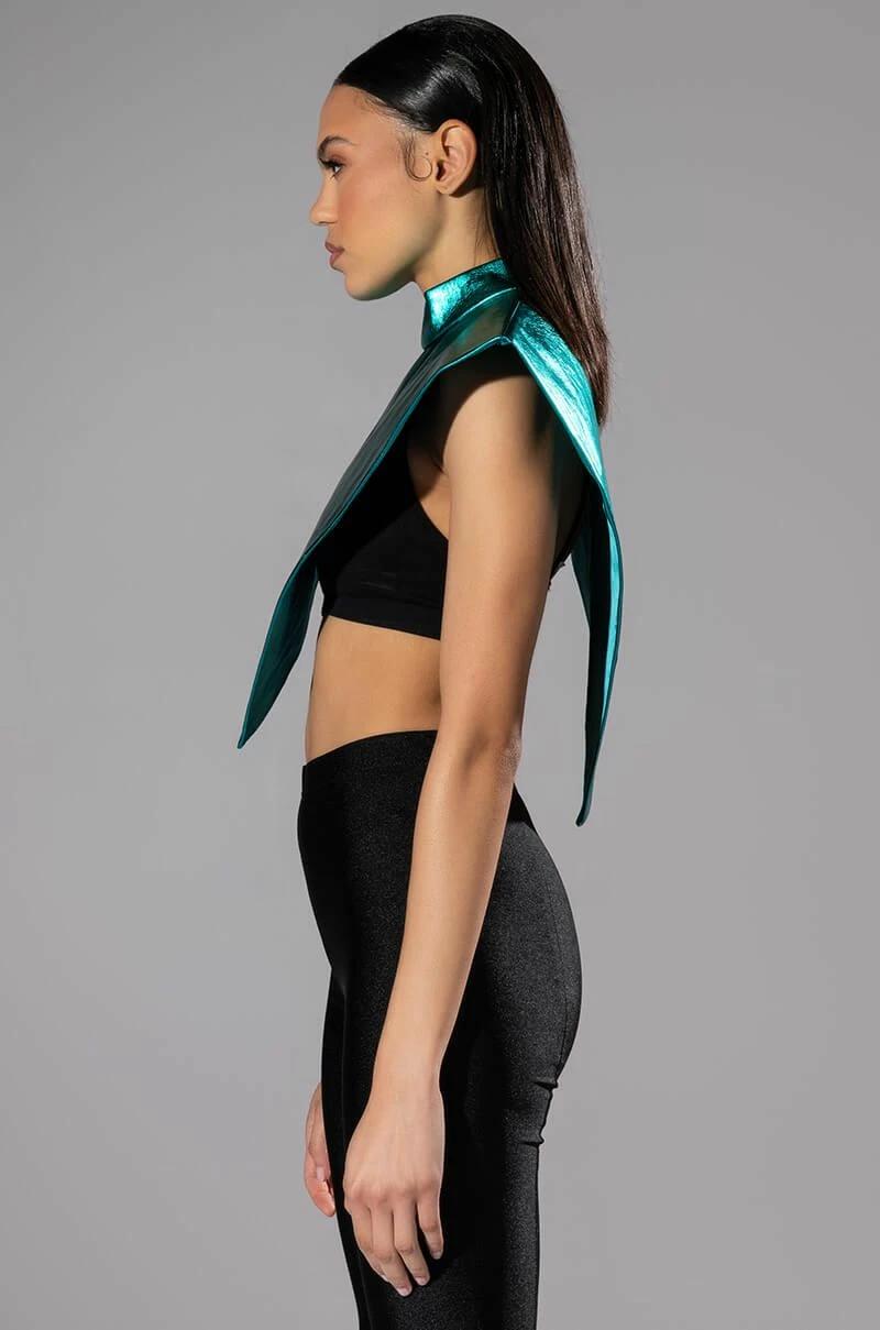 ARIA METALLIC FAUX LEATHER MOCK NECK TRIANGLE BLOUSE - Image 6