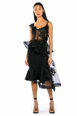 CAMILLA FLORAL EMBROIDERED HIGH LOW PEPLUM TOP