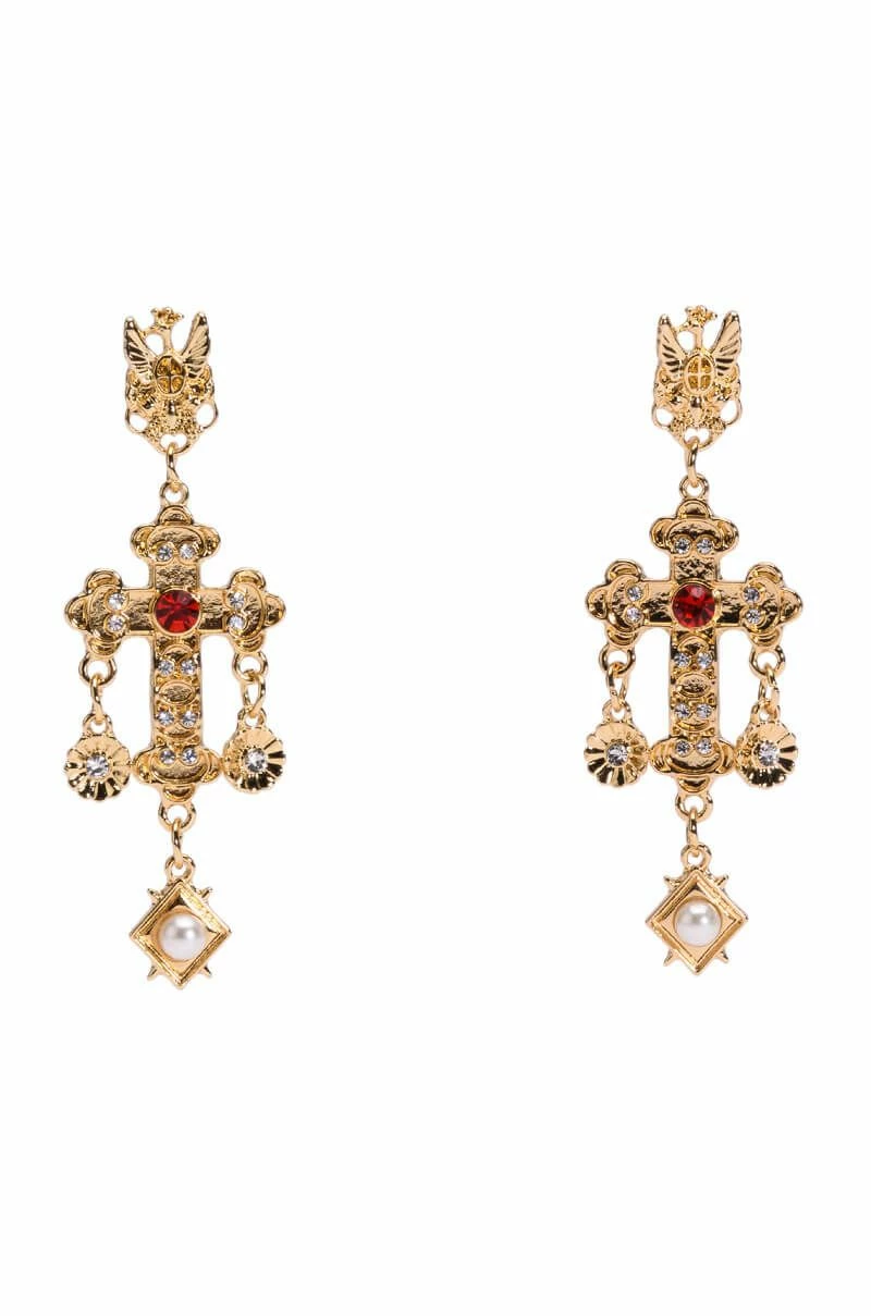 CROSS MY HEART EMBELLISHED DROP EARRINGS