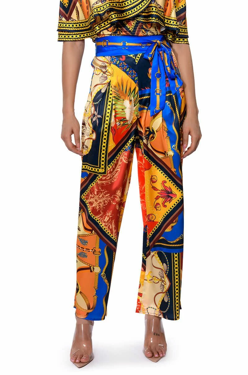 EZRA PRINTED TIE FRONT PALAZZO PANT