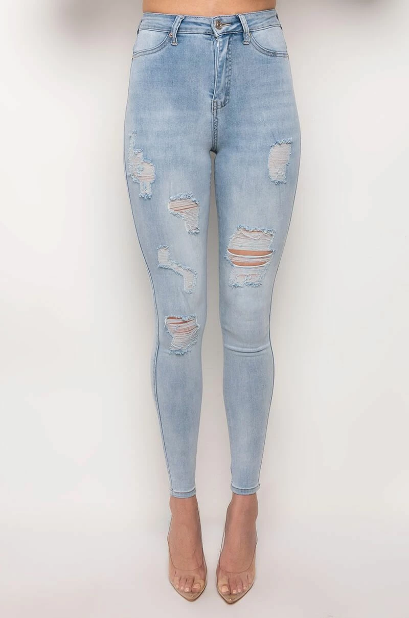 FLEX-FIT EXTREME STRETCH HIGH WAISTED DISTRESSED SKINNY JEANS - Image 5