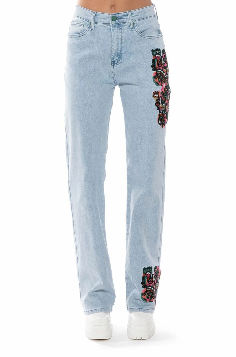 HIDDEN FACES EMBROIDERY DETAILED STRAIGHT LEG JEANS - Image 6