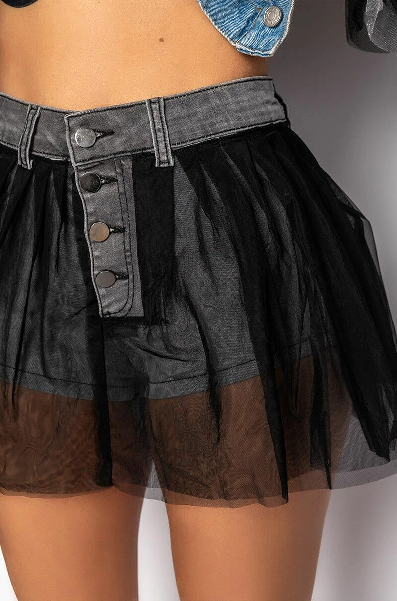 HOW SOON IS NOW TULLE DENIM SHORTS - Image 7