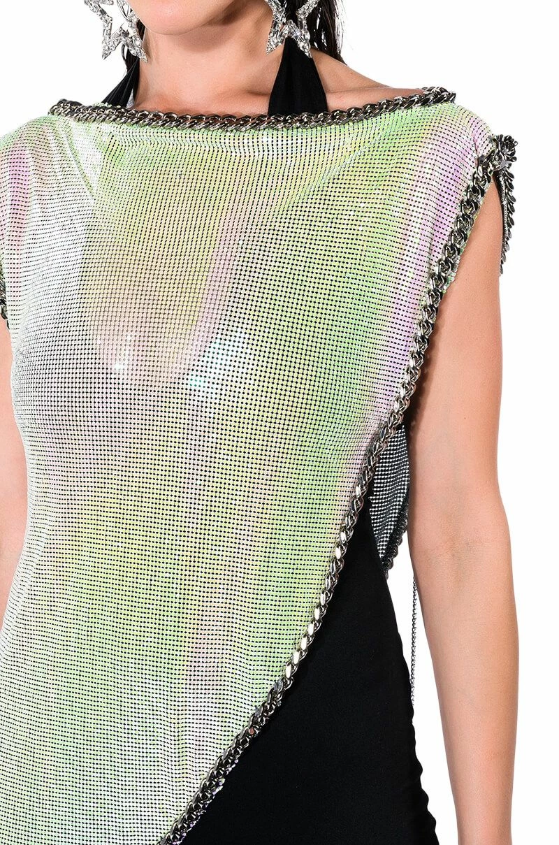 ICY SHORT SLEEVE ASYMMETRICAL HI SHINE CHAINMAIL BLOUSE - Image 10
