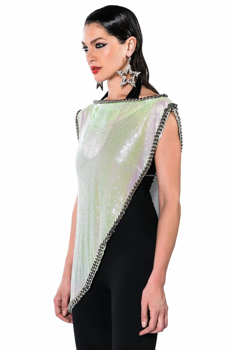 ICY SHORT SLEEVE ASYMMETRICAL HI SHINE CHAINMAIL BLOUSE - Image 4
