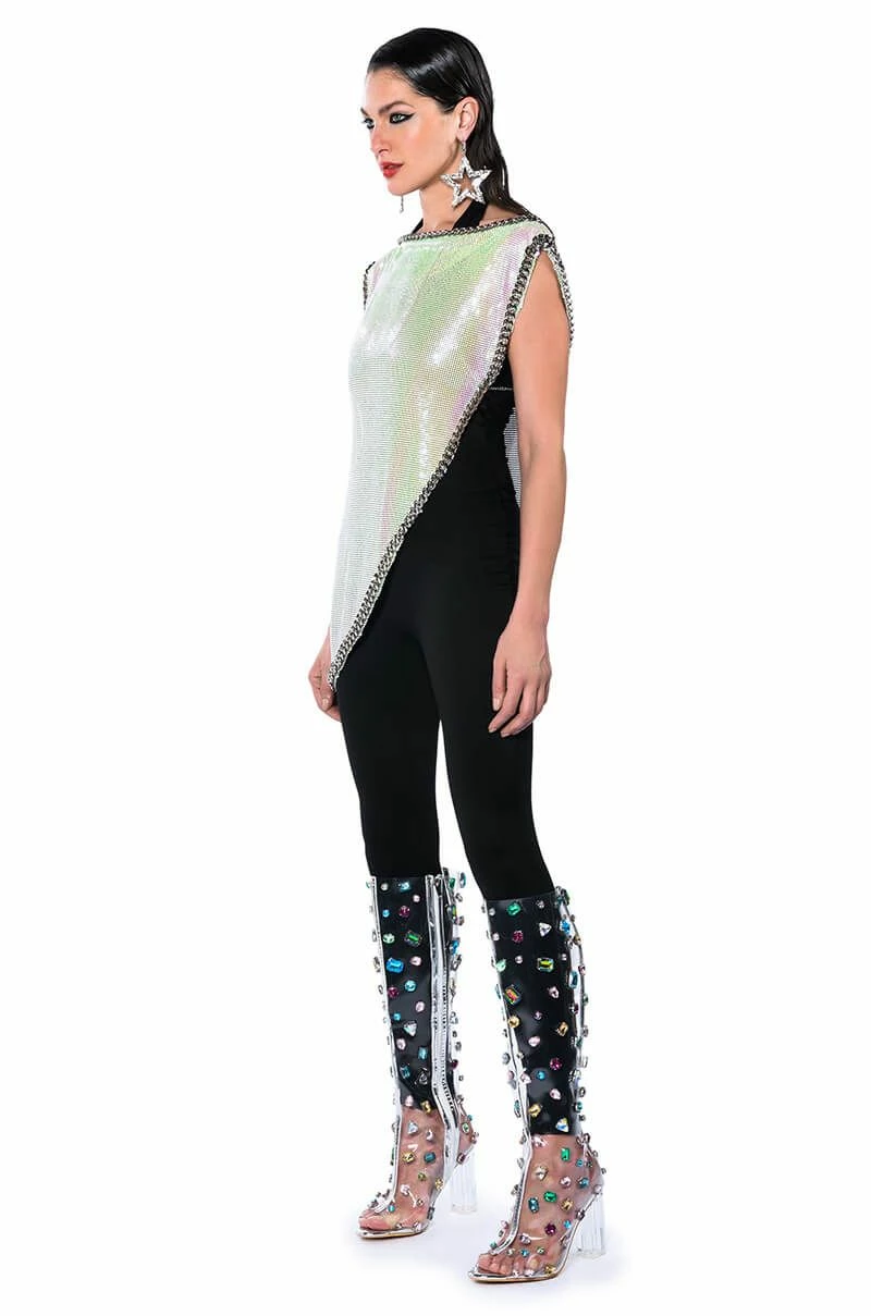 ICY SHORT SLEEVE ASYMMETRICAL HI SHINE CHAINMAIL BLOUSE - Image 6