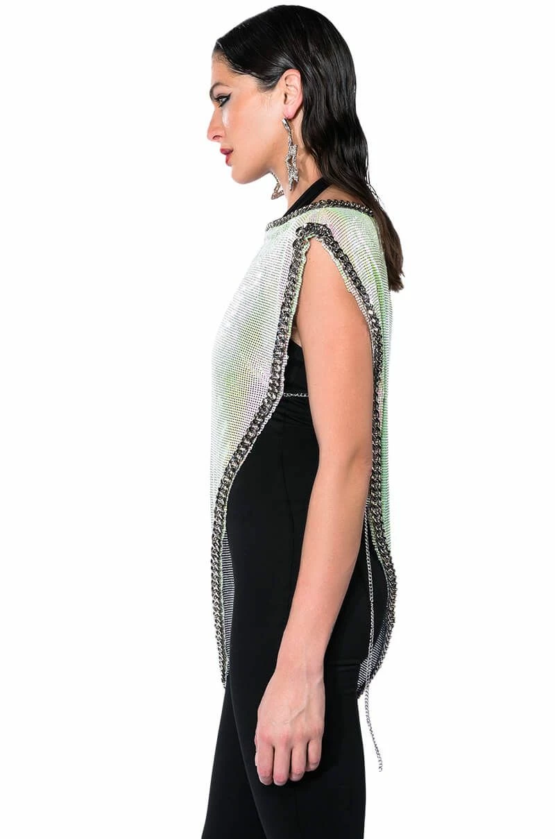 ICY SHORT SLEEVE ASYMMETRICAL HI SHINE CHAINMAIL BLOUSE - Image 7