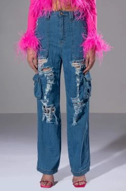 IVY DISTRESSED CARGO HIGH WAISTED JEANS