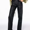 LE CHIC COATED PAPERBAG WAIST STRAIGHT LEG PANT