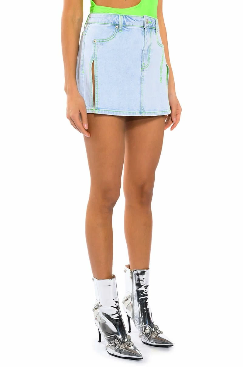 MIA DOUBLE SLIT MICRO MINI DENIM SKIRT - Image 2