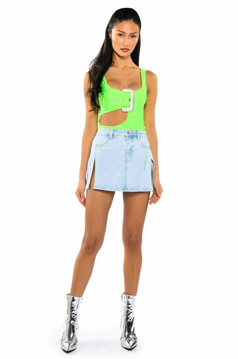 MIA DOUBLE SLIT MICRO MINI DENIM SKIRT - Image 4