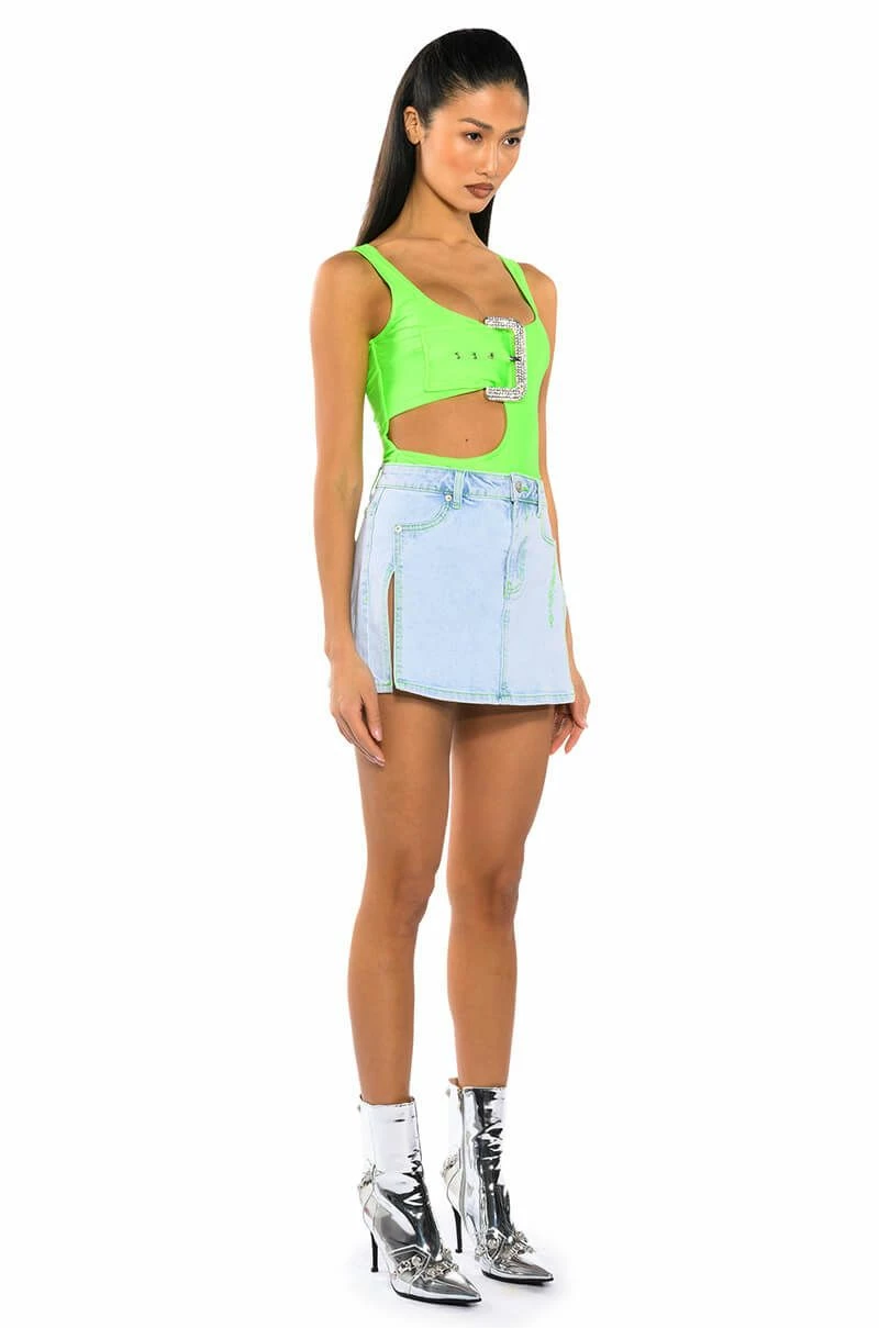 MIA DOUBLE SLIT MICRO MINI DENIM SKIRT - Image 5