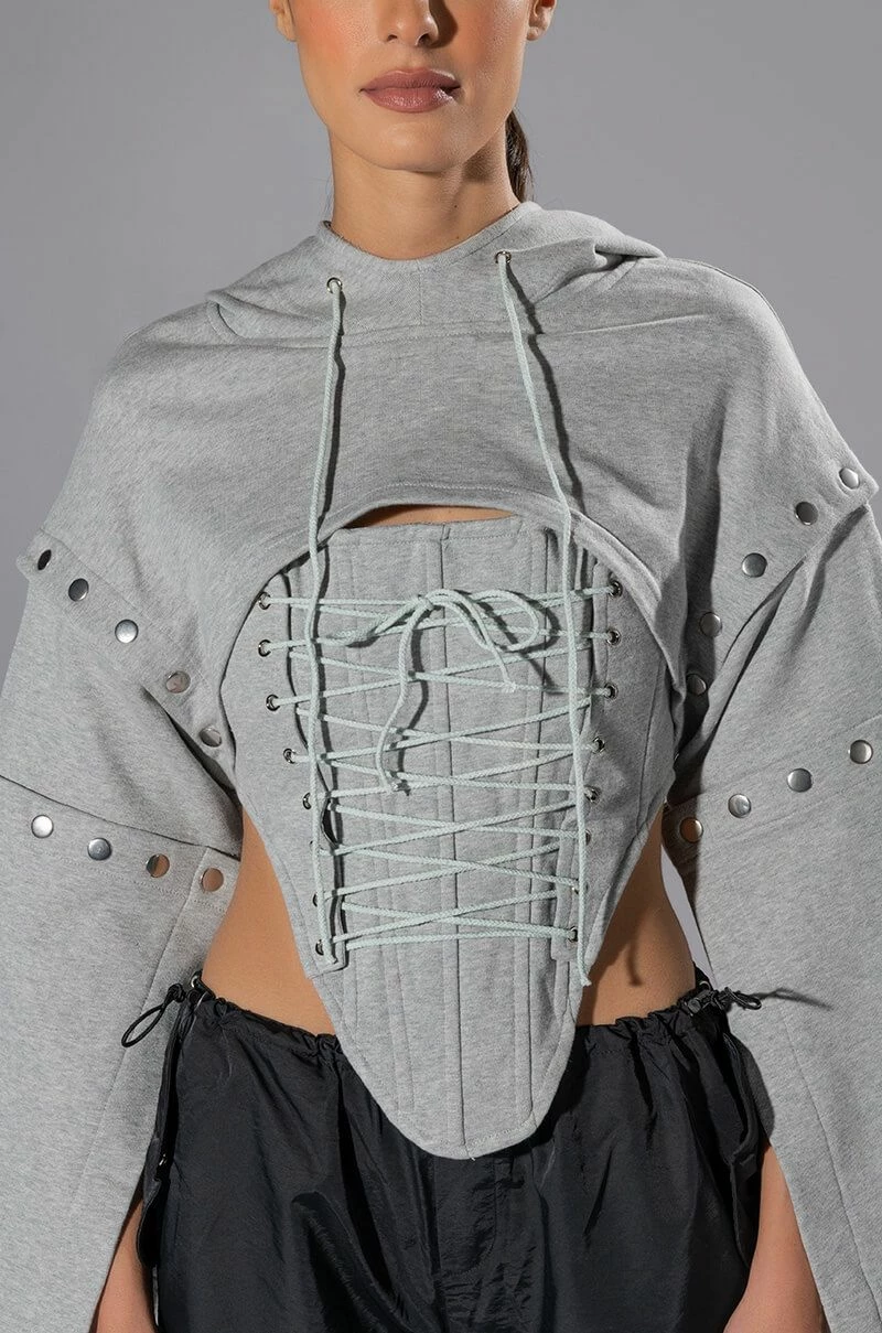 PERSUASIVE CORSET AND CROPPED CONVERTIBLE HOODIE SET - Image 8