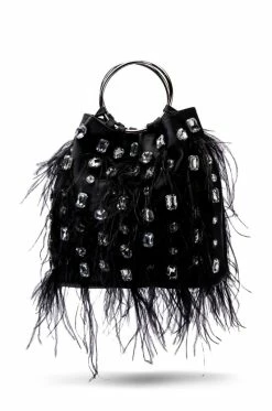 PHILIPPA EMBELISHED SATIN BAG IN BLACK
