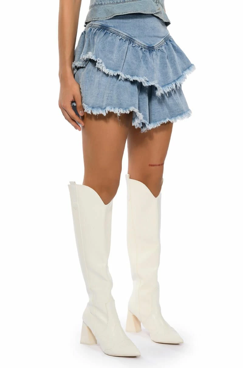 QUE BAILES CON MIGO DENIM LAYERED MINI SKIRT - Image 2