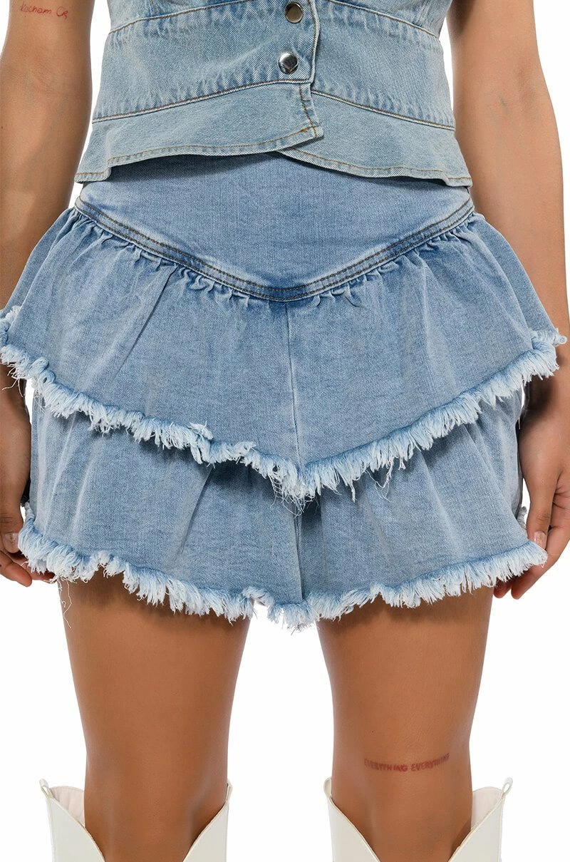 QUE BAILES CON MIGO DENIM LAYERED MINI SKIRT - Image 3