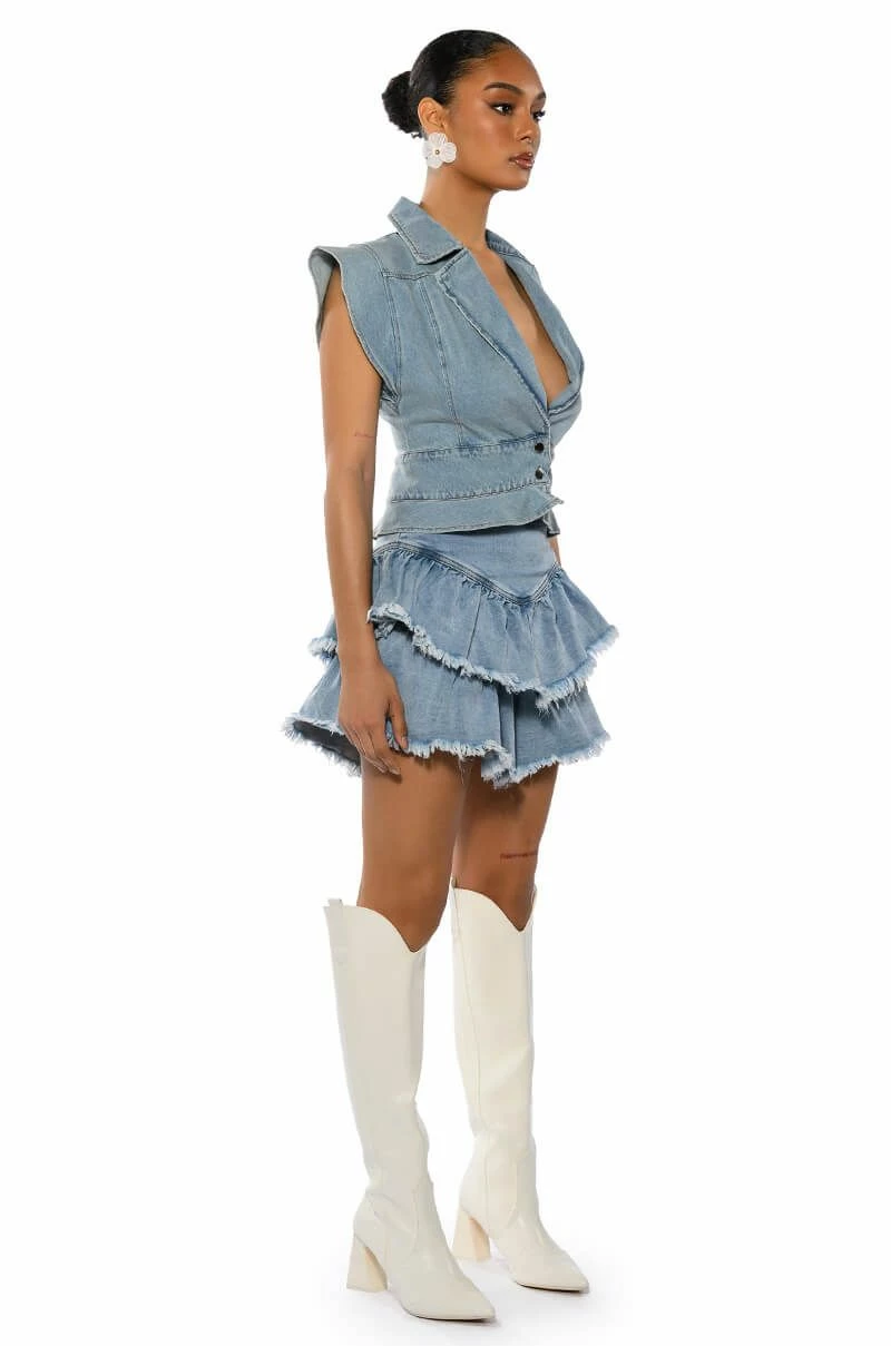 QUE BAILES CON MIGO DENIM LAYERED MINI SKIRT - Image 5