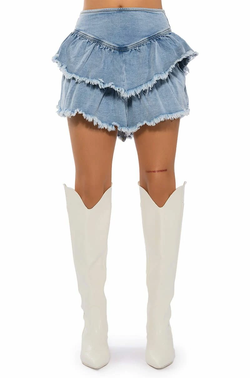 QUE BAILES CON MIGO DENIM LAYERED MINI SKIRT - Image 6