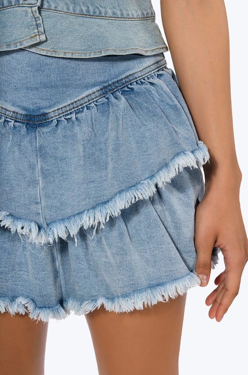 QUE BAILES CON MIGO DENIM LAYERED MINI SKIRT - Image 9