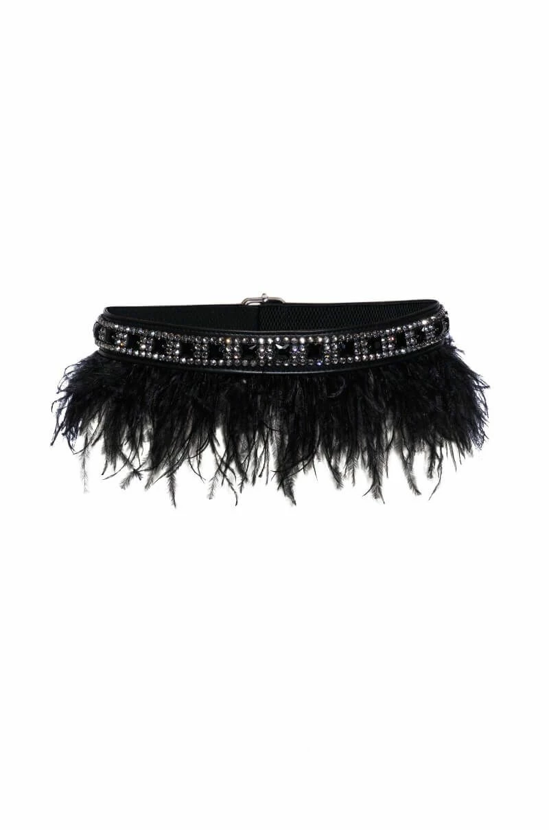 REAL OSTRICH FEATHER EMBELLISHED STRETCH BELT