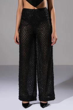 SEXY VILLAIN SHEER WIDE LEG GLITTER DETAIL PANTS