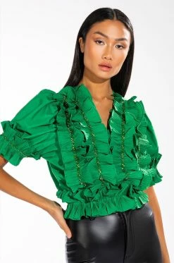 SIMPLY FRILLING RUFFLED SHORT SLEEVE BLOUSE
