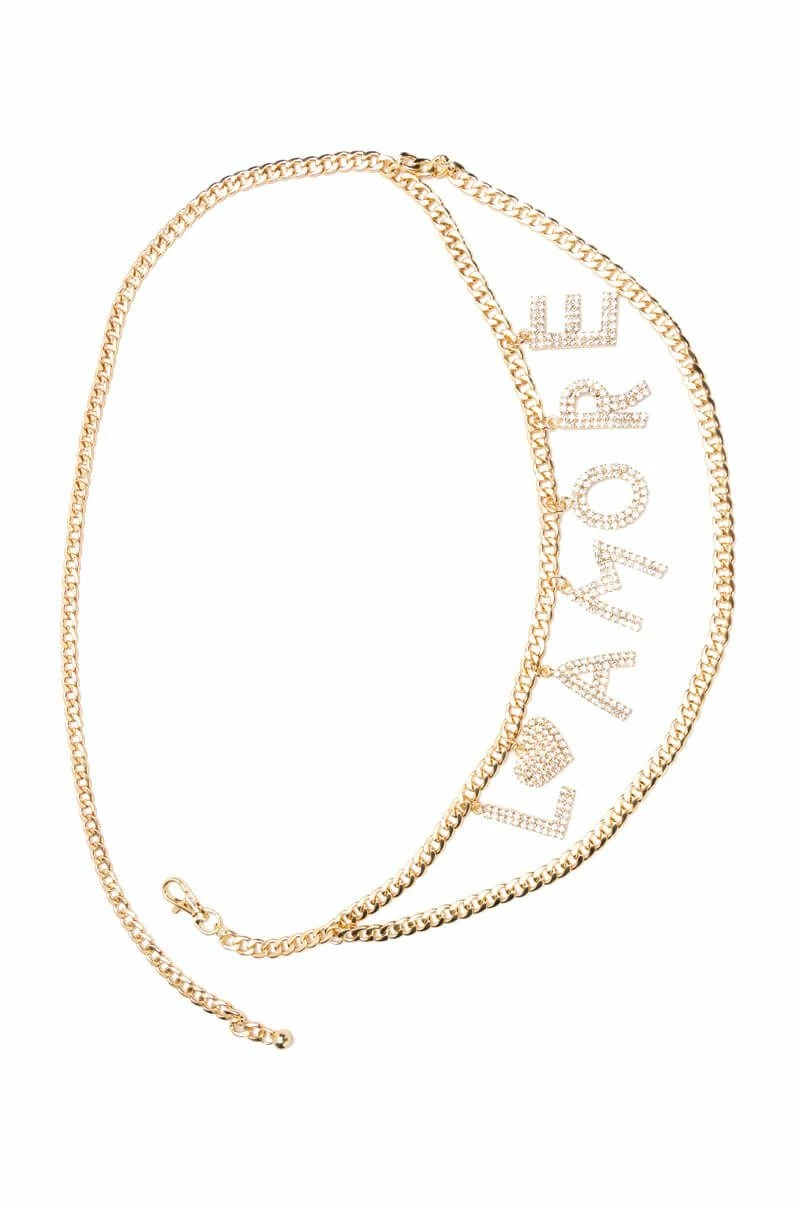 THAT'S AMORE RHINESTONE CHAIN BELT